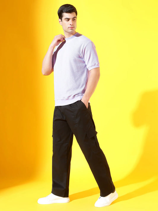 CustomVilla Lavender T-Neck Cotton T-Shirt | Textured Waffle Knit