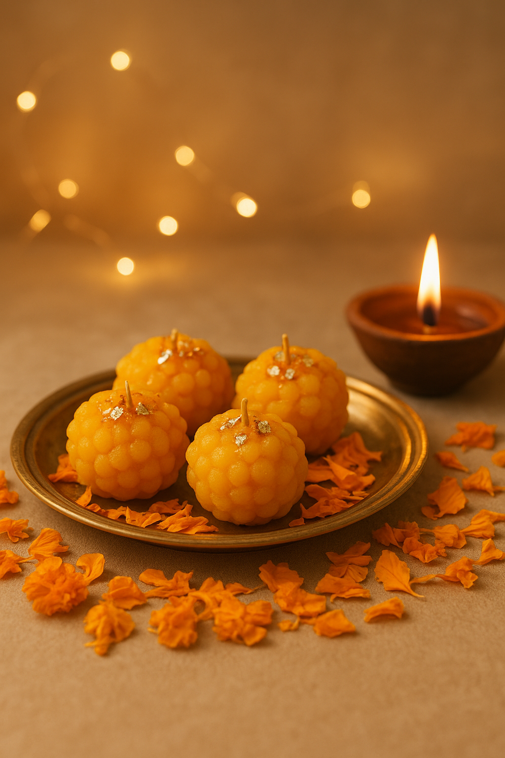 CustomVilla Traditional Ladoo Candles for Festive Gifting, Home Decor, Diwali Gift Set (Ladoo Candles, 4, Count)