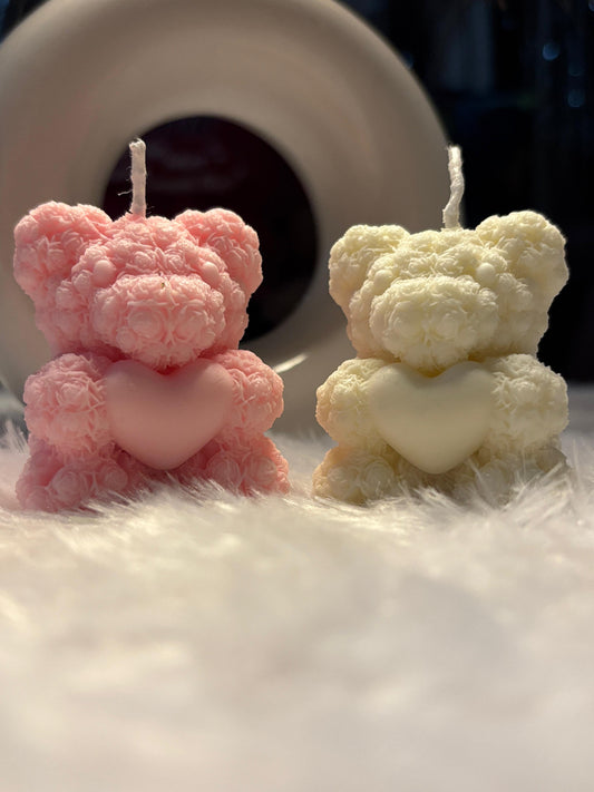 Mini Teddy Candle with Rose Texture – Handcrafted Decorative Scented Candle | CustomVilla