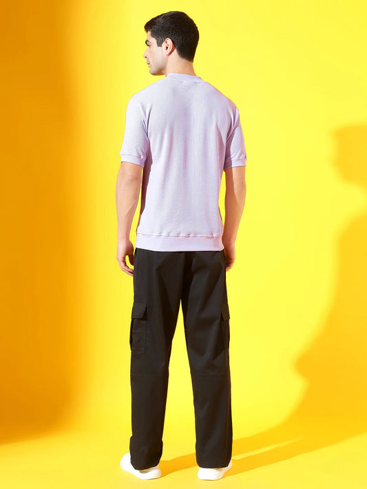 CustomVilla Lavender T-Neck Cotton T-Shirt | Textured Waffle Knit