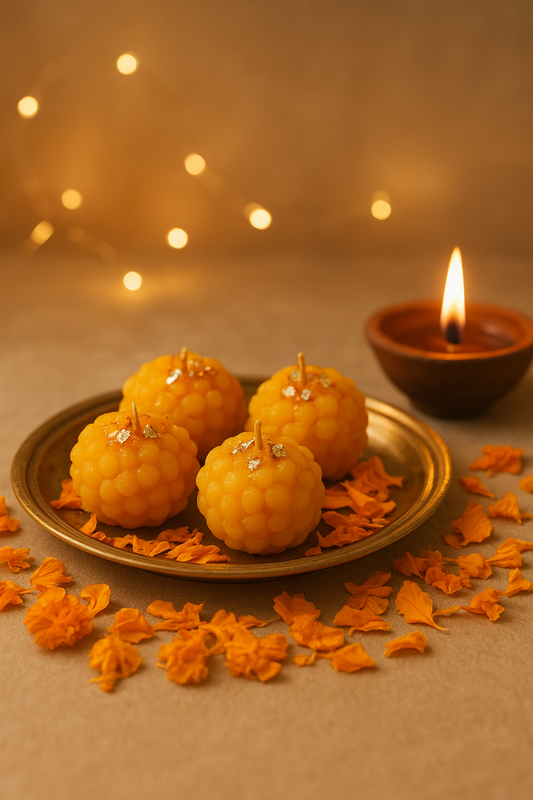 CustomVilla Traditional Ladoo Candles for Festive Gifting, Home Decor, Diwali Gift Set (Ladoo Candles, 4, Count)