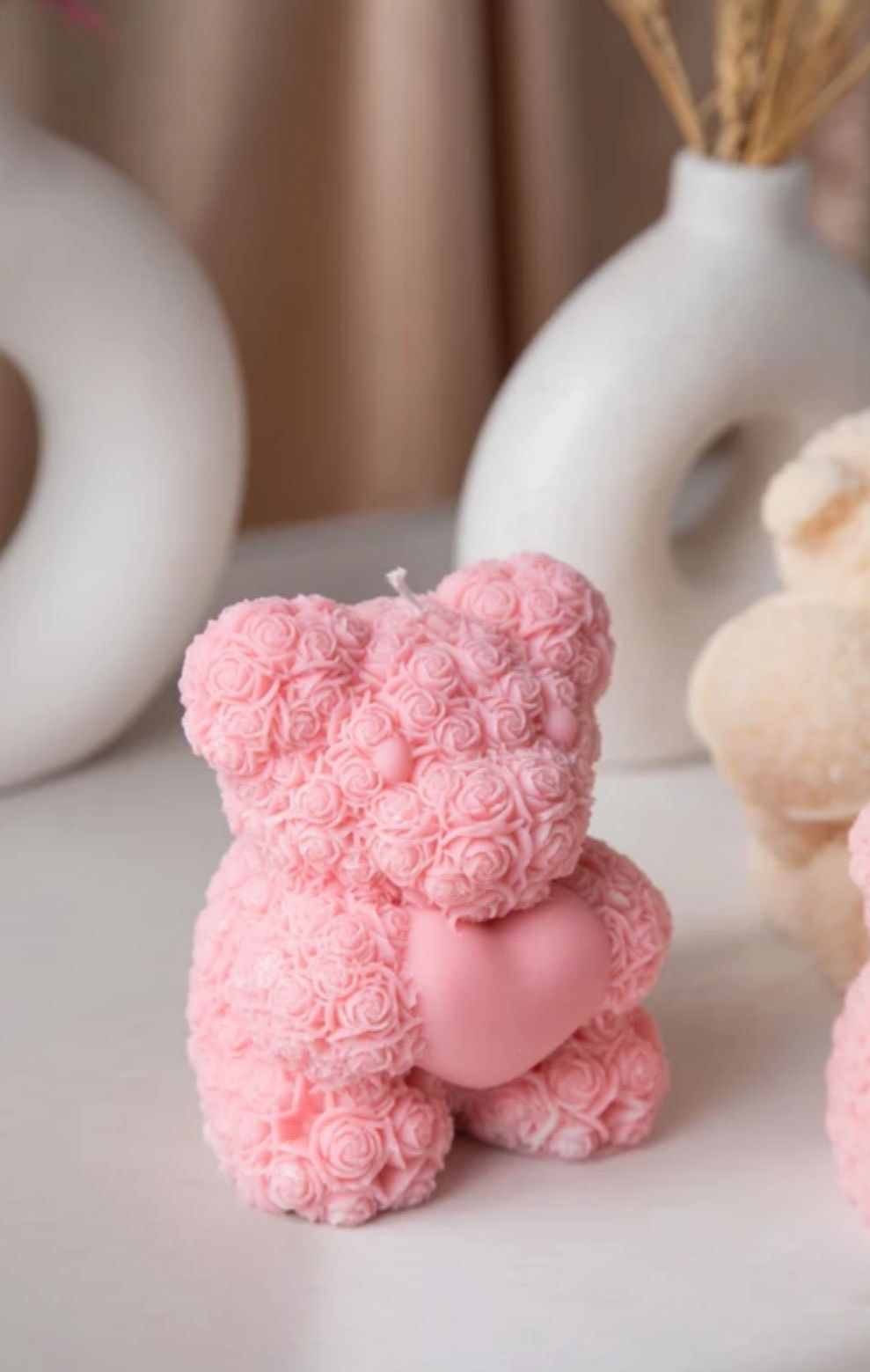 Mini Teddy Candle with Rose Texture – Handcrafted Decorative Scented Candle | CustomVilla