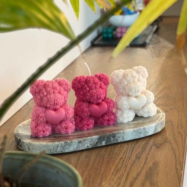 Mini Teddy Candle with Rose Texture – Handcrafted Decorative Scented Candle | CustomVilla