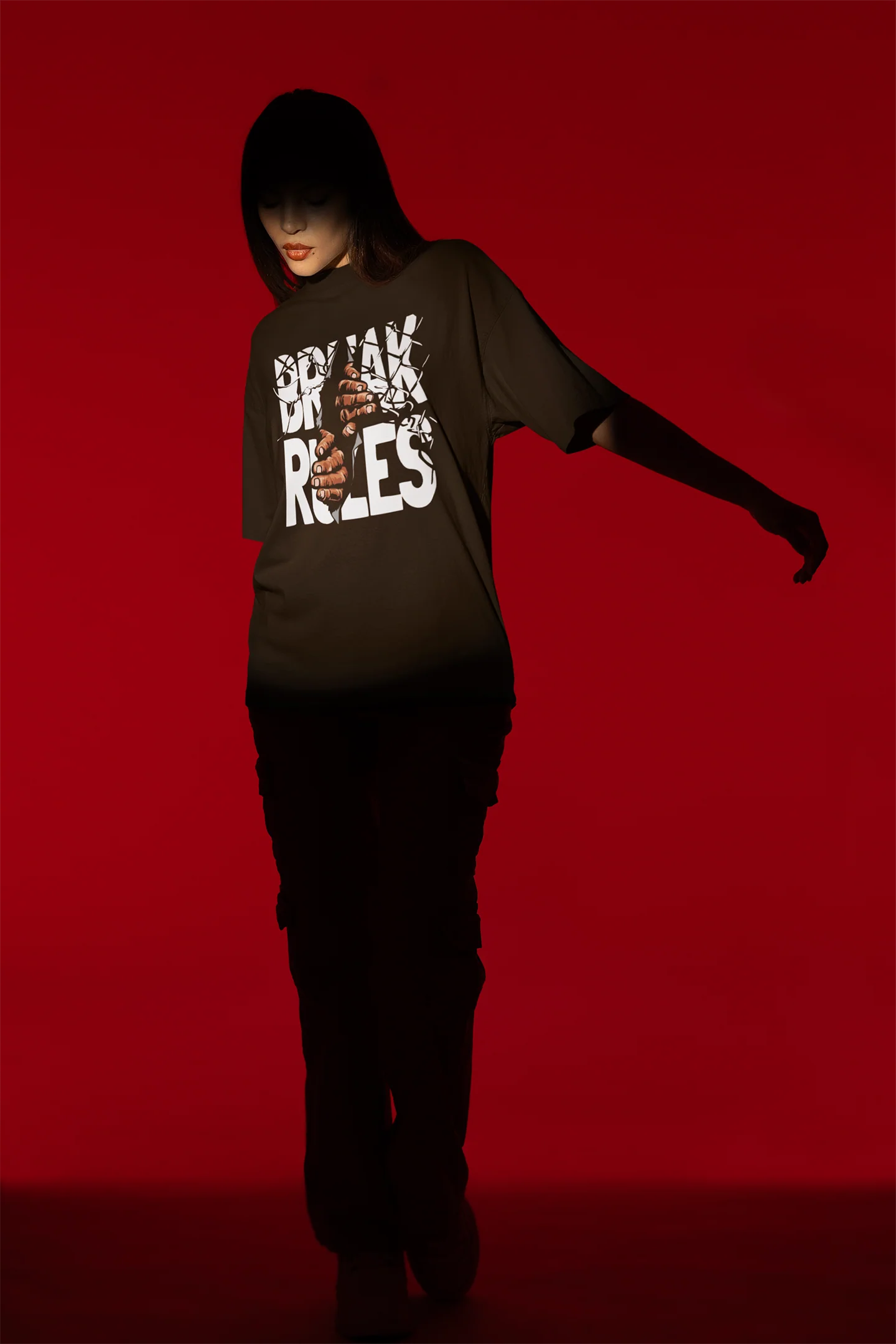 CustomVilla Break Rules Printed Oversized Drop Shoulder T-Shirt