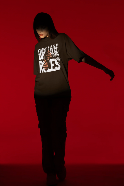 CustomVilla Break Rules Printed Oversized Drop Shoulder T-Shirt