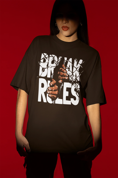 CustomVilla Break Rules Printed Oversized Drop Shoulder T-Shirt